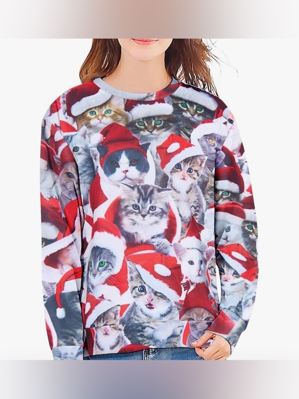 New-XXL Red Cats Long Sleeve Crewneck Pullover Funny Novelty Graphic Top